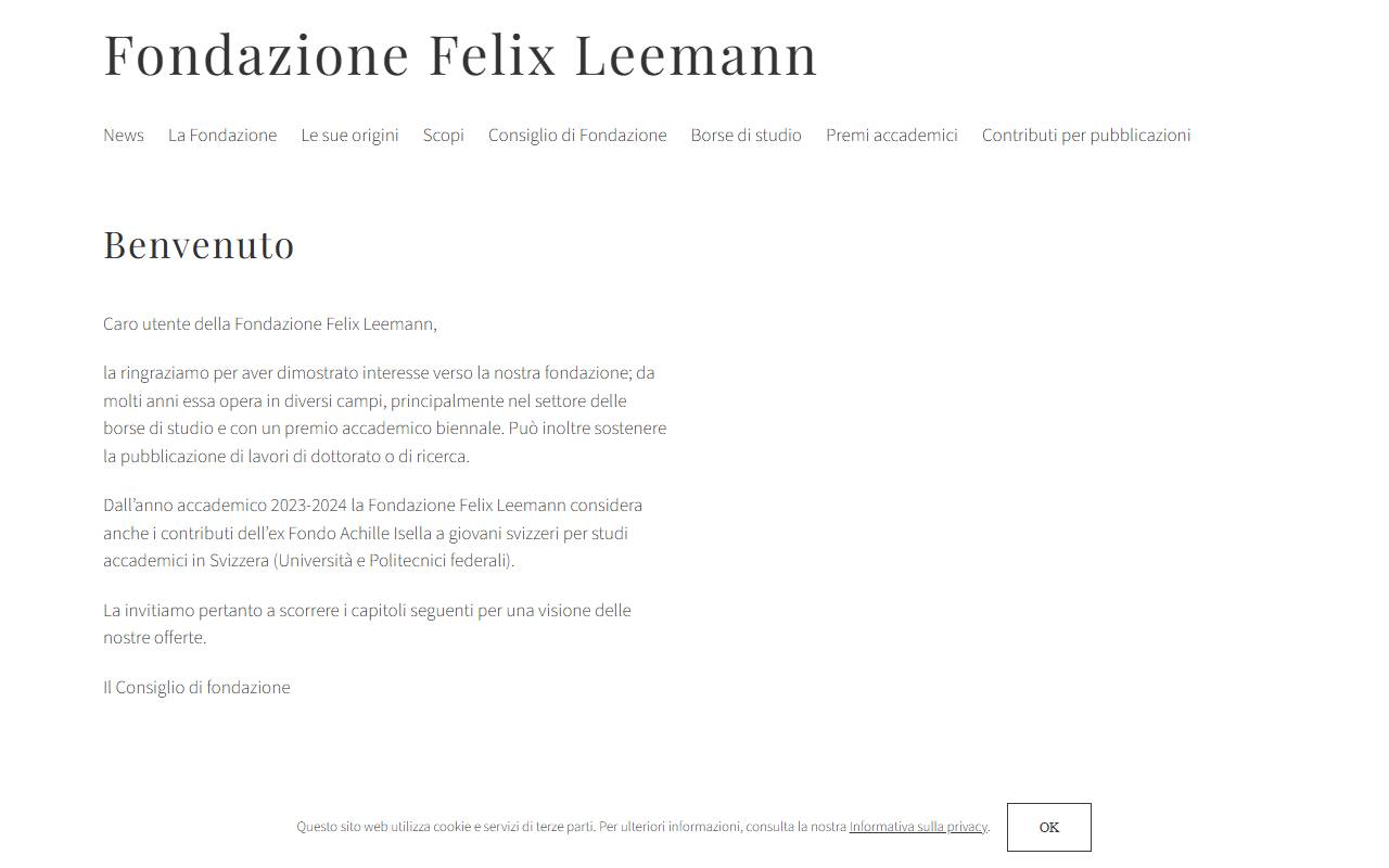 Anteprima del sito: FONDAZIONE BORSE DI STUDIO E PREMI ACCADEMICI FELIX LEEMANN