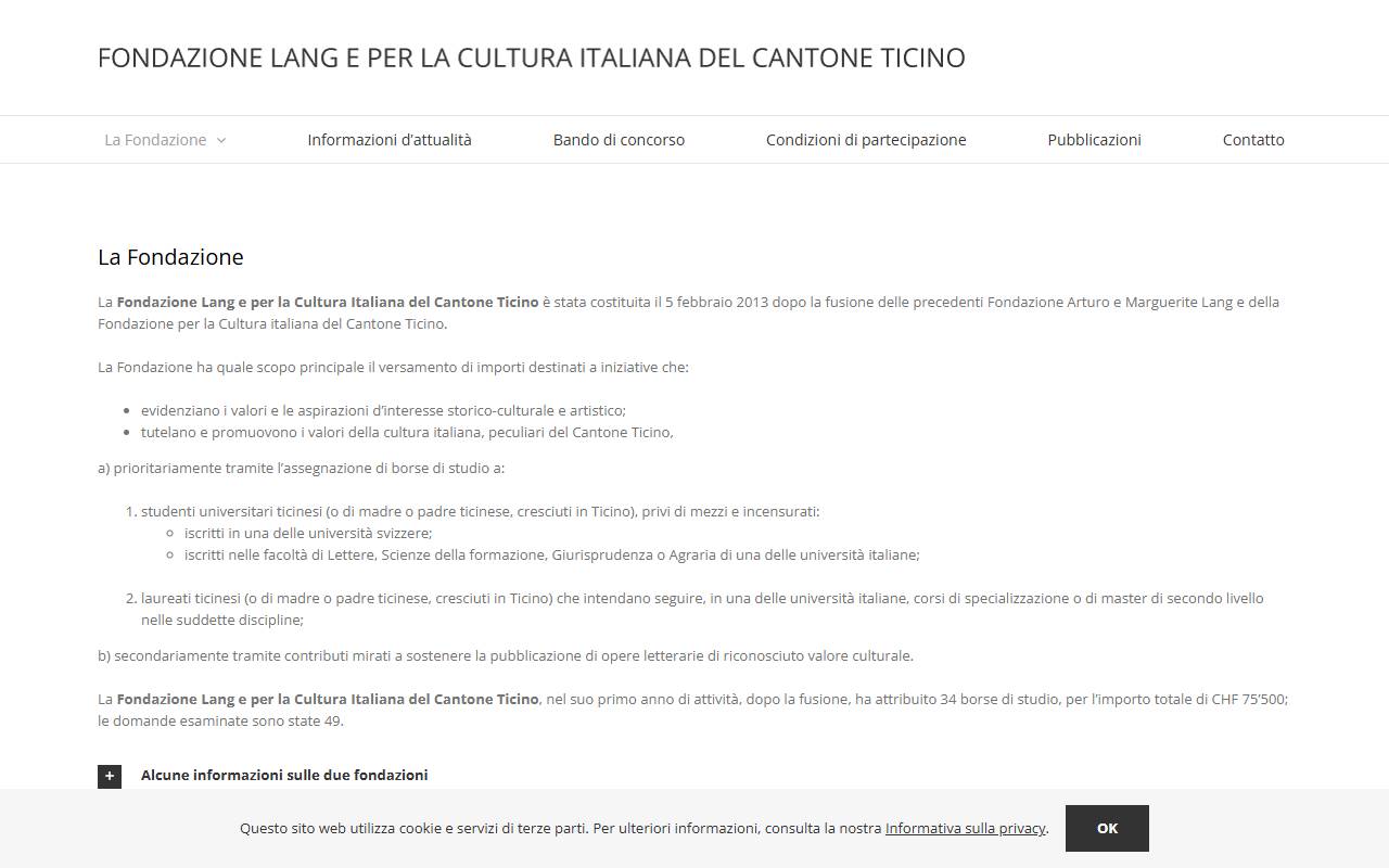 Anteprima del sito: Fondazione Lang e per la Cultura Italiana del Cantone Ticino