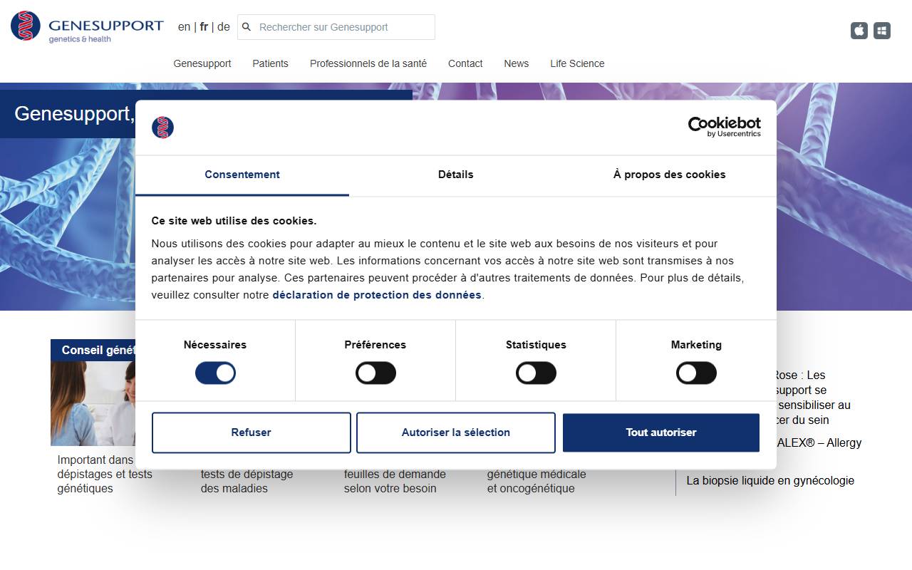 Anteprima del sito: Genesupport SA, succursale du Tessin