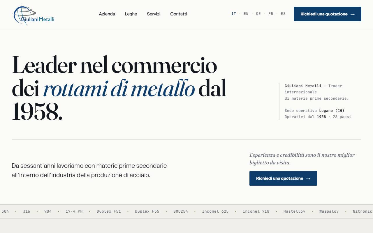 Anteprima del sito: GIULIANI METALLI