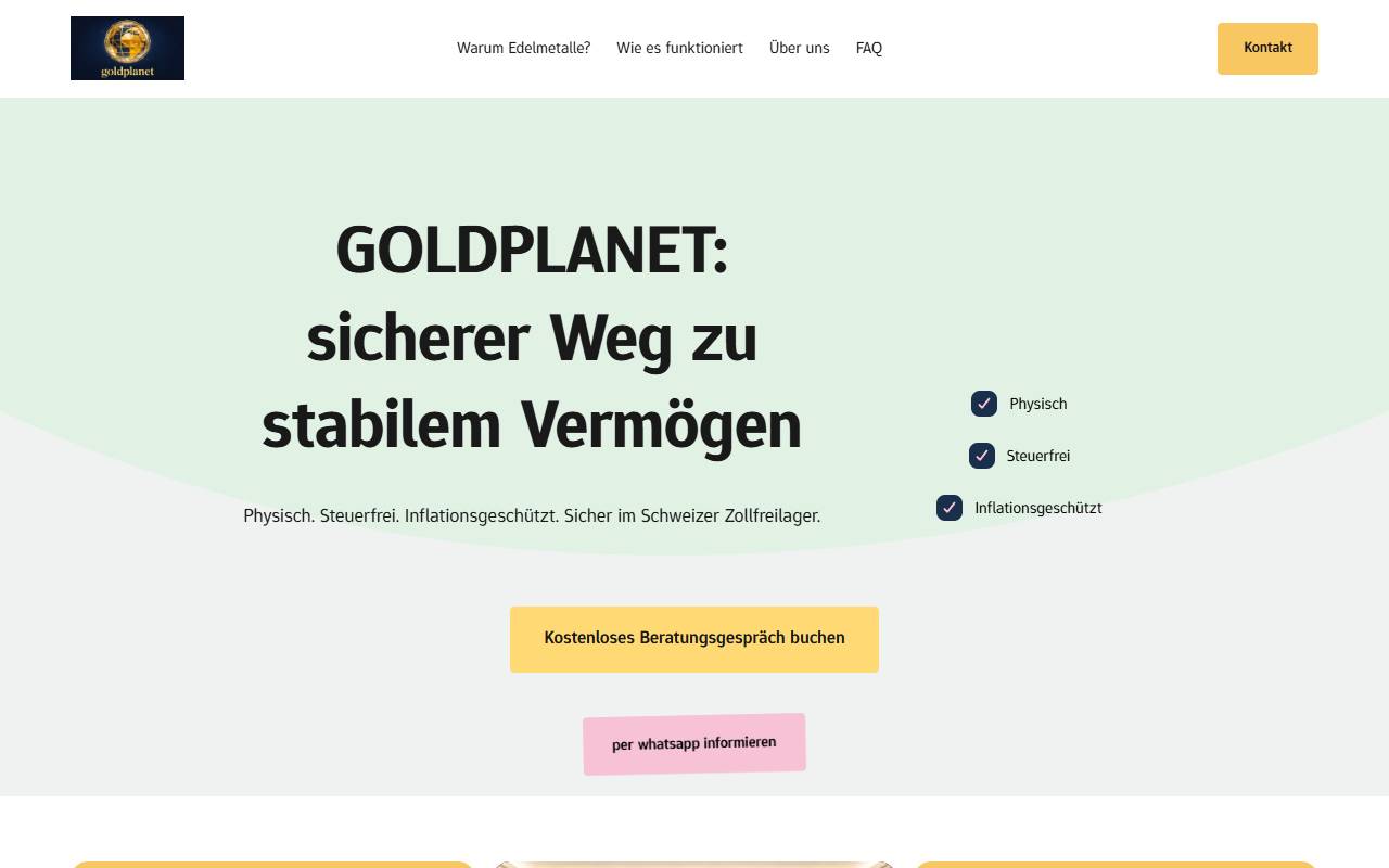 Anteprima del sito: Gold Planet SA