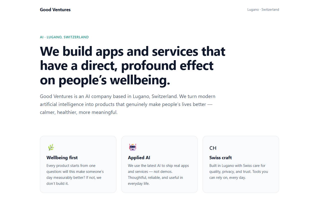 Anteprima del sito: Good Ventures Sagl