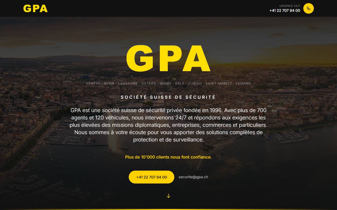 Anteprima del sito: GPA SA Société suisse de sécurité, succursale de Lugano