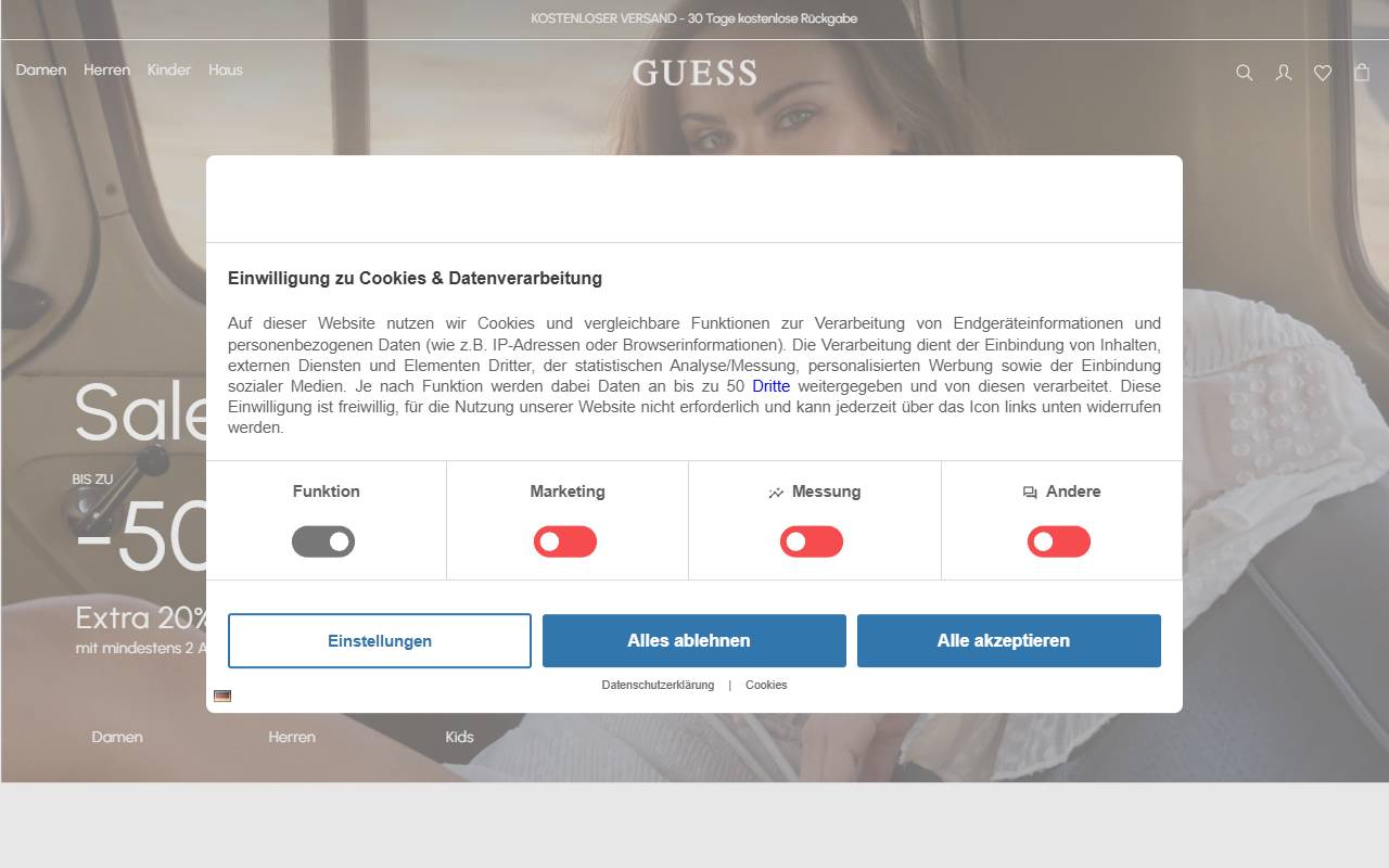 Anteprima del sito: Guess Europe Sagl