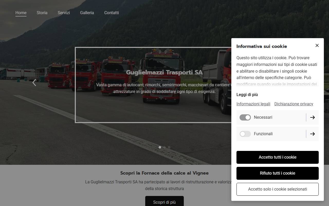 Anteprima del sito: Guglielmazzi Trasporti SA