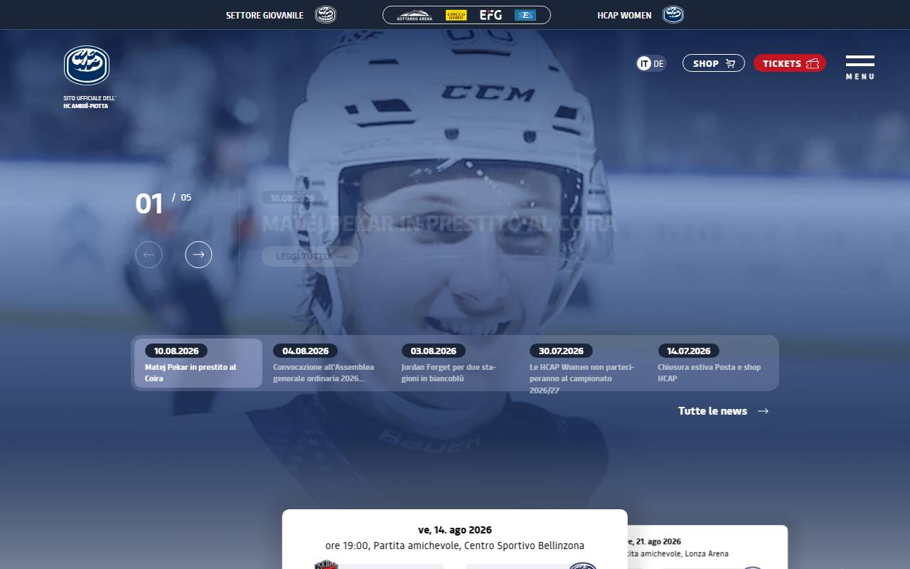 Anteprima del sito: Hockey Club Ambrì Piotta SA