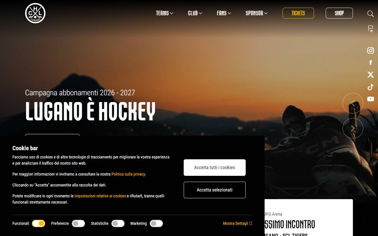 Anteprima del sito: Hockey Club Lugano (HCL)
