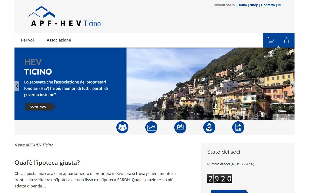 Anteprima del sito: Associazione Proprietari Fondiari, Sezione Ticino APF-HEV Ticino
