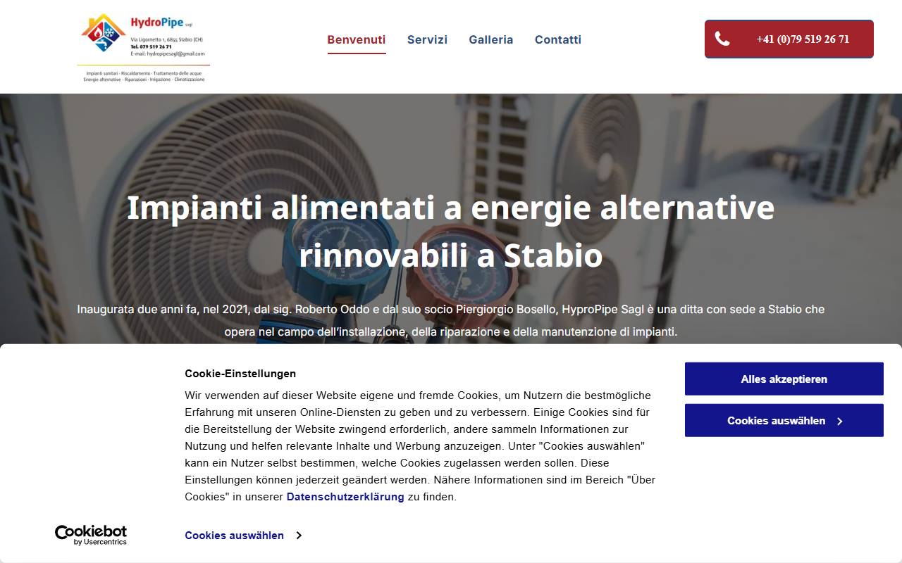Anteprima del sito: HydroPipe Sagl
