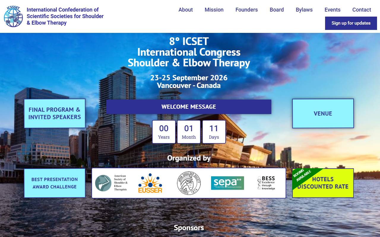 Anteprima del sito: International Confederation of Scientific Societies for Shoulder & Elbow Therapy (ICSSSET)