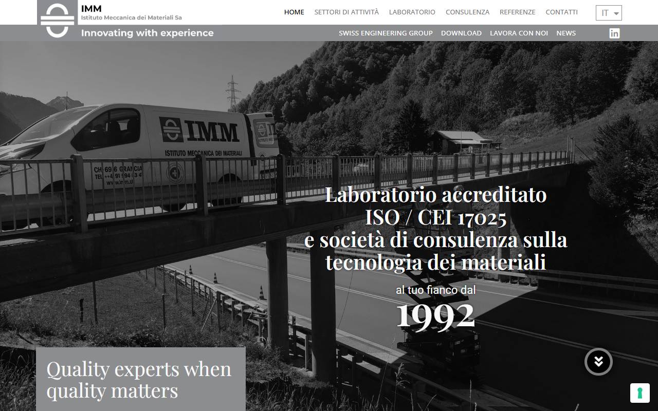 Anteprima del sito: IMM Istituto Meccanica dei Materiali SA