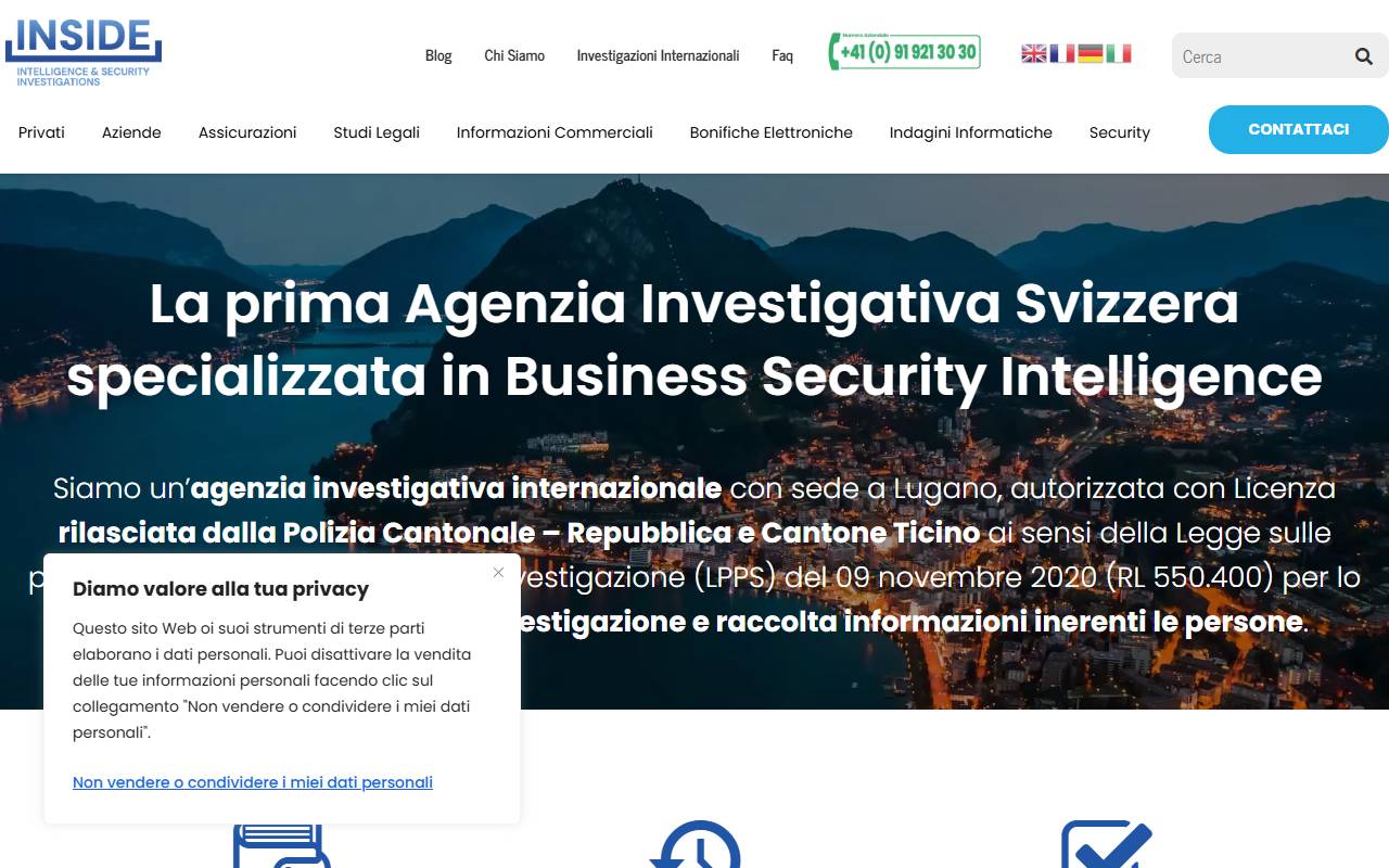 Anteprima del sito: INSIDE - INTELLIGENCE & SECURITY INVESTIGATIONS SA