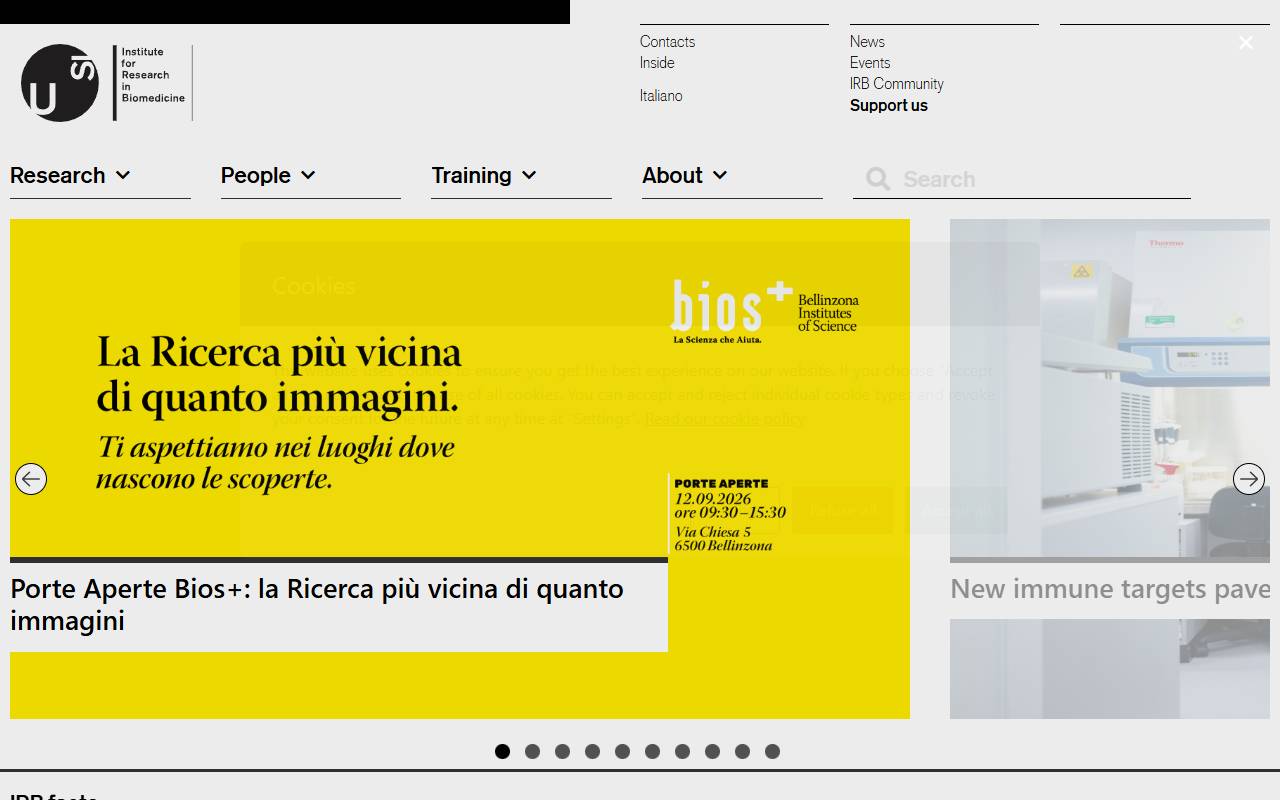 Anteprima del sito: Fondazione per l'istituto di Ricerca in Biomedicina (IRB)