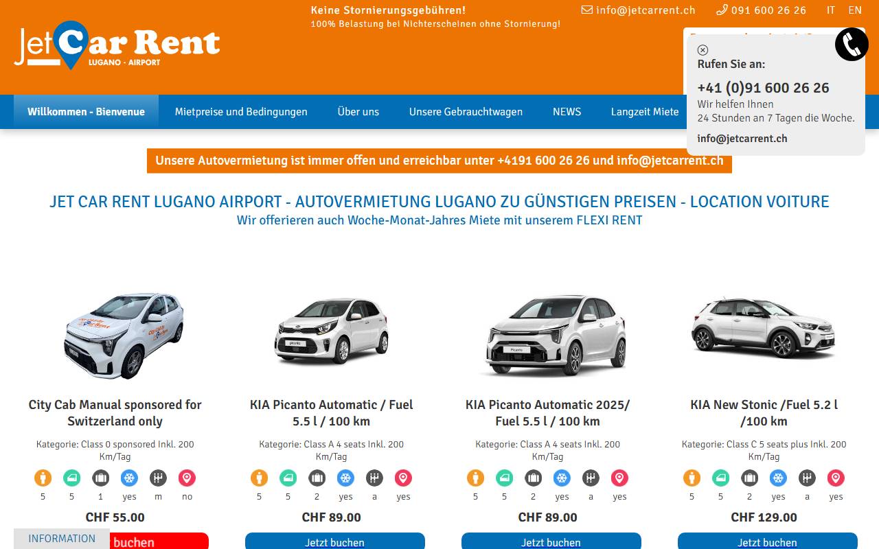 Anteprima del sito: Jet Car Rent Sagl