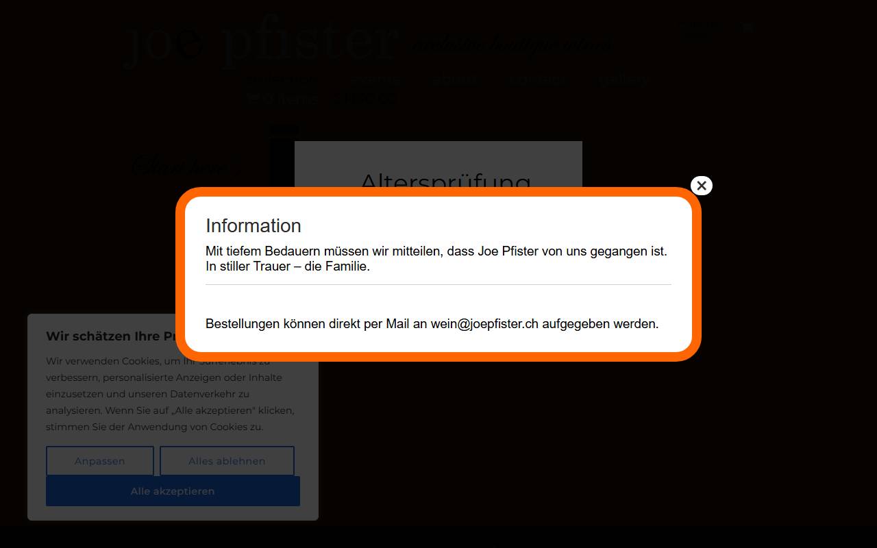 Anteprima del sito: Joe Pfister vini