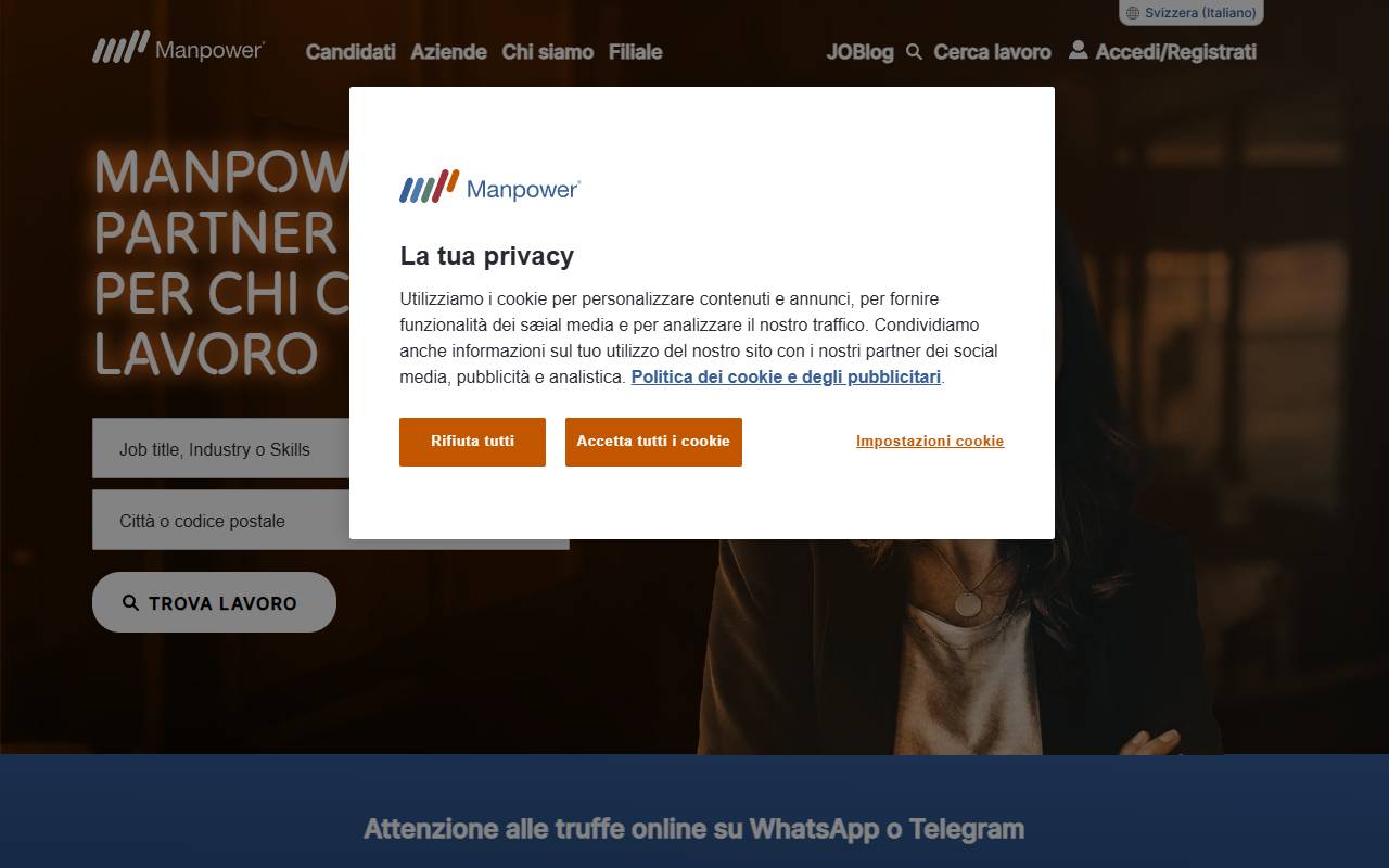 Anteprima del sito: Manpower SA, Succursale di Lugano