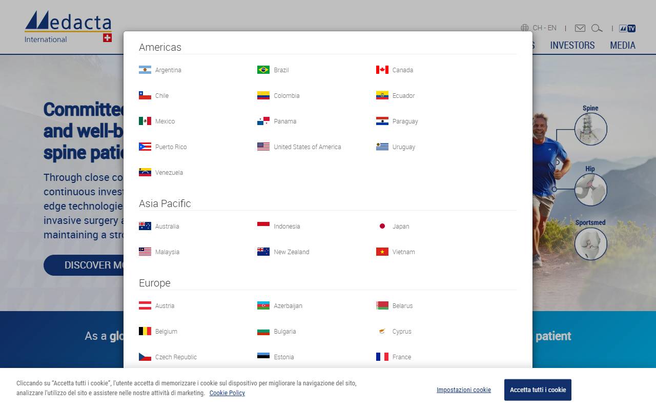Anteprima del sito: Medacta Group SA