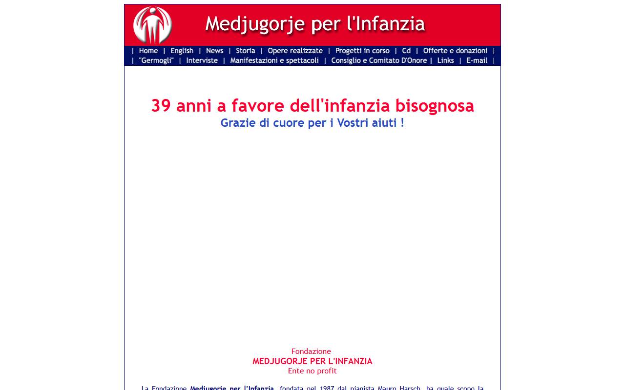 Anteprima del sito: Fondazione "Medjugorje per l'infanzia"