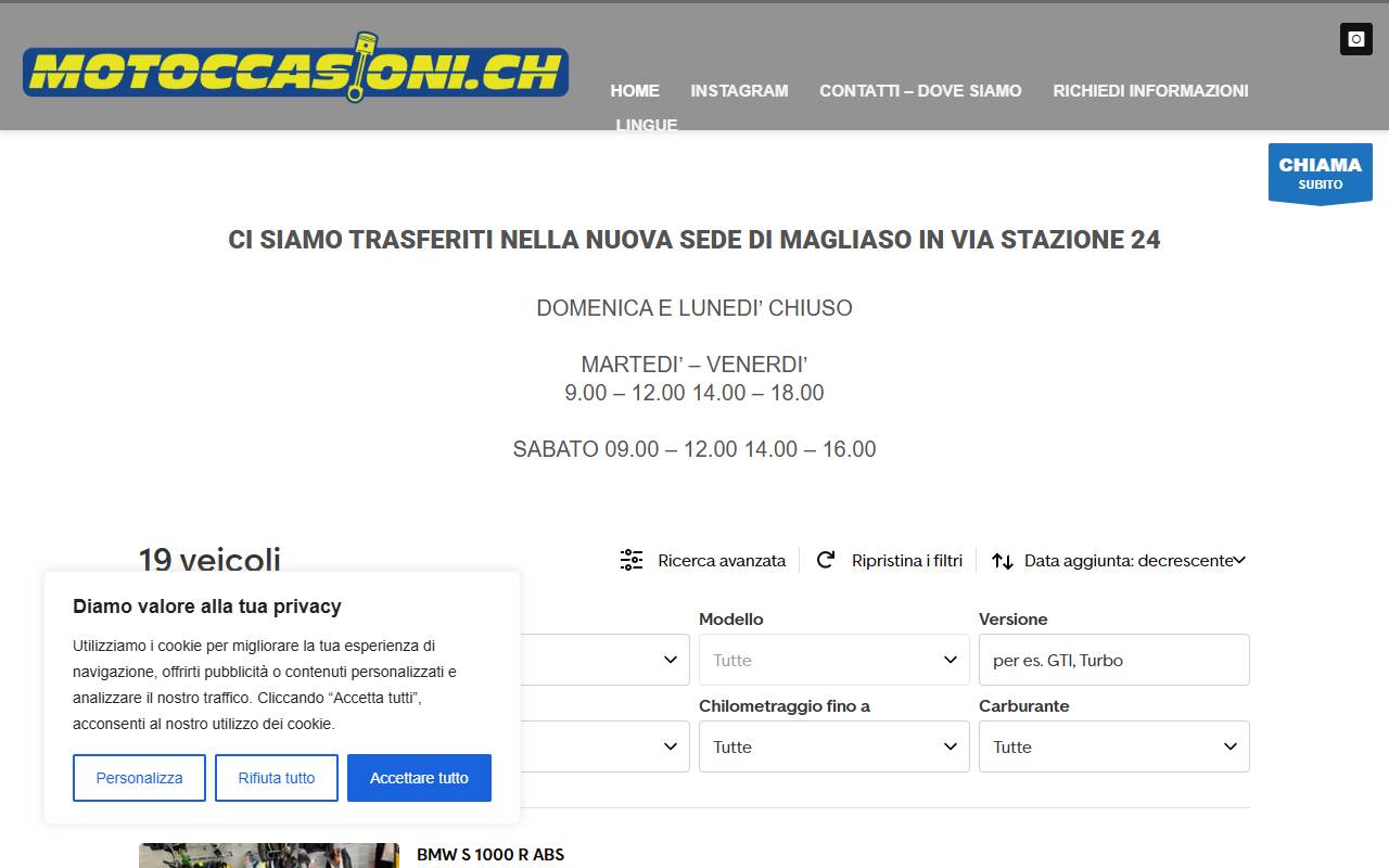 Anteprima del sito: Motoccasioni SA