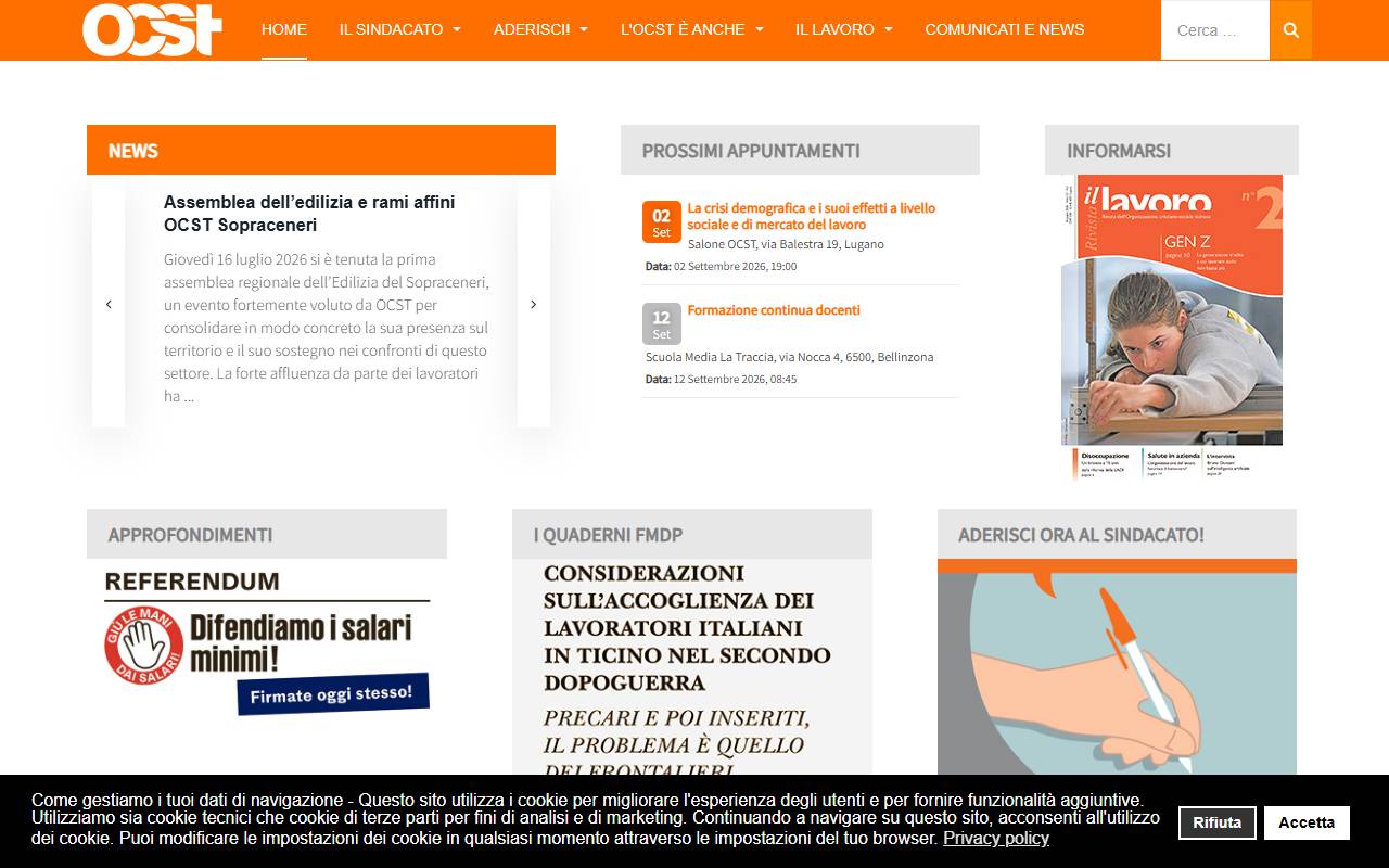 Anteprima del sito: Organizzazione Cristiano Sociale del Cantone Ticino (OCST)