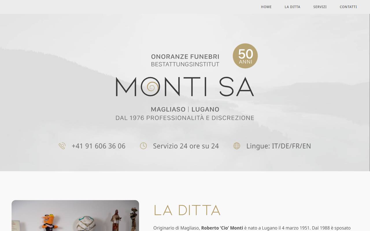 Anteprima del sito: ONORANZE FUNEBRI MONTI SA