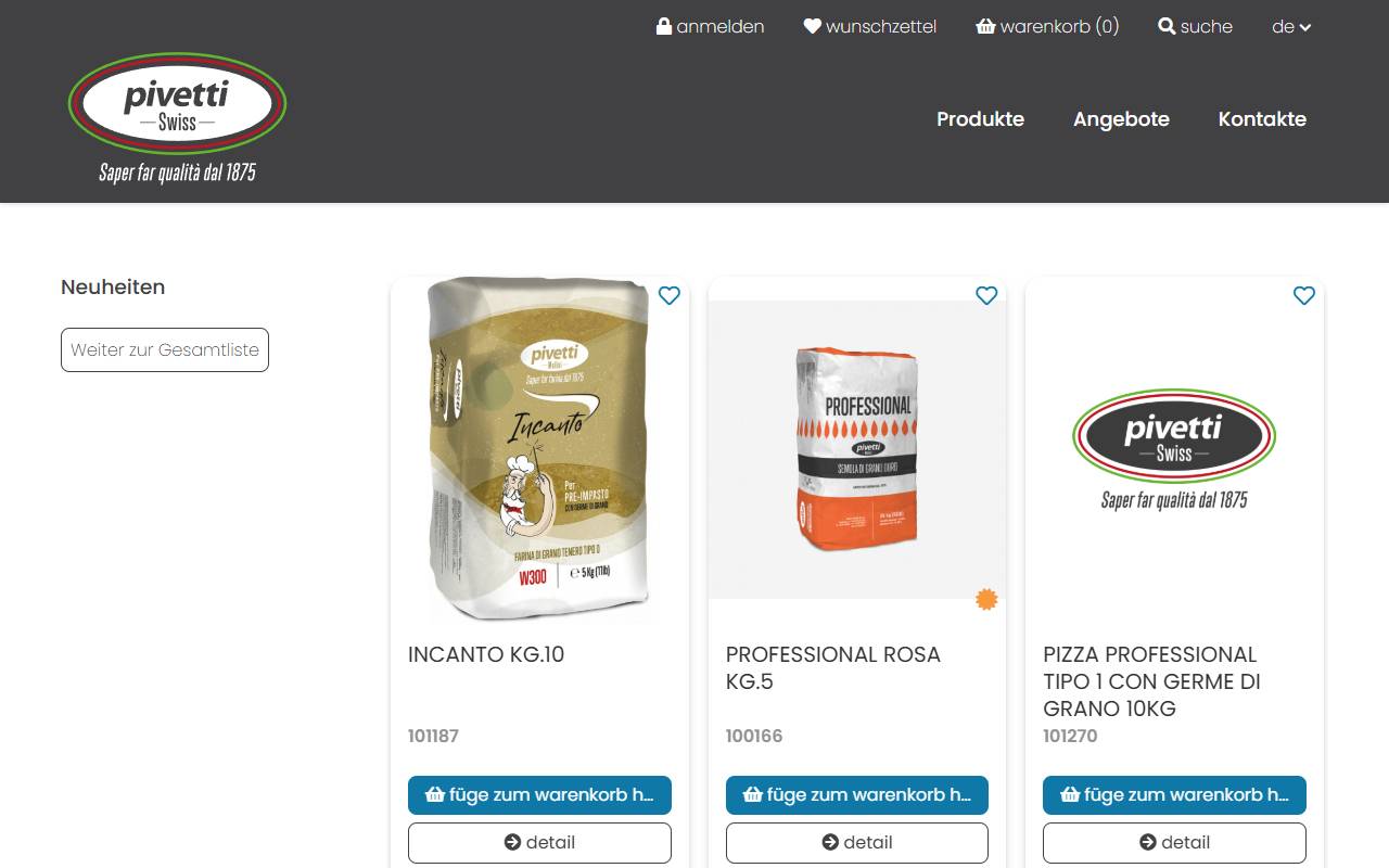 Anteprima del sito: Pivetti Swiss AG