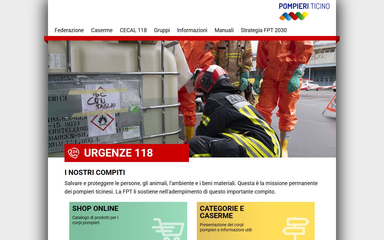 Anteprima del sito: Federazione Pompieri Ticino (FPT)