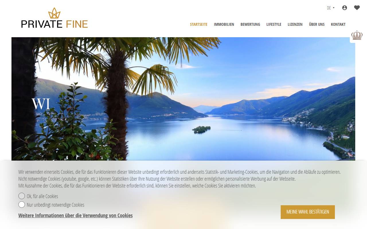 Anteprima del sito: Private Fine Immobilien AG