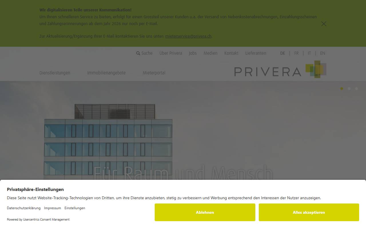 Anteprima del sito: PRIVERA SA, succursale di Lugano