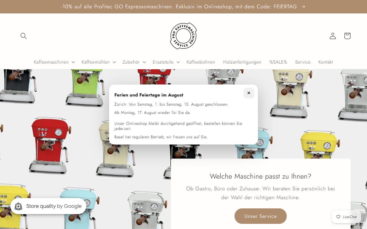 Anteprima del sito: PRO Kaffeemaschine Service AG