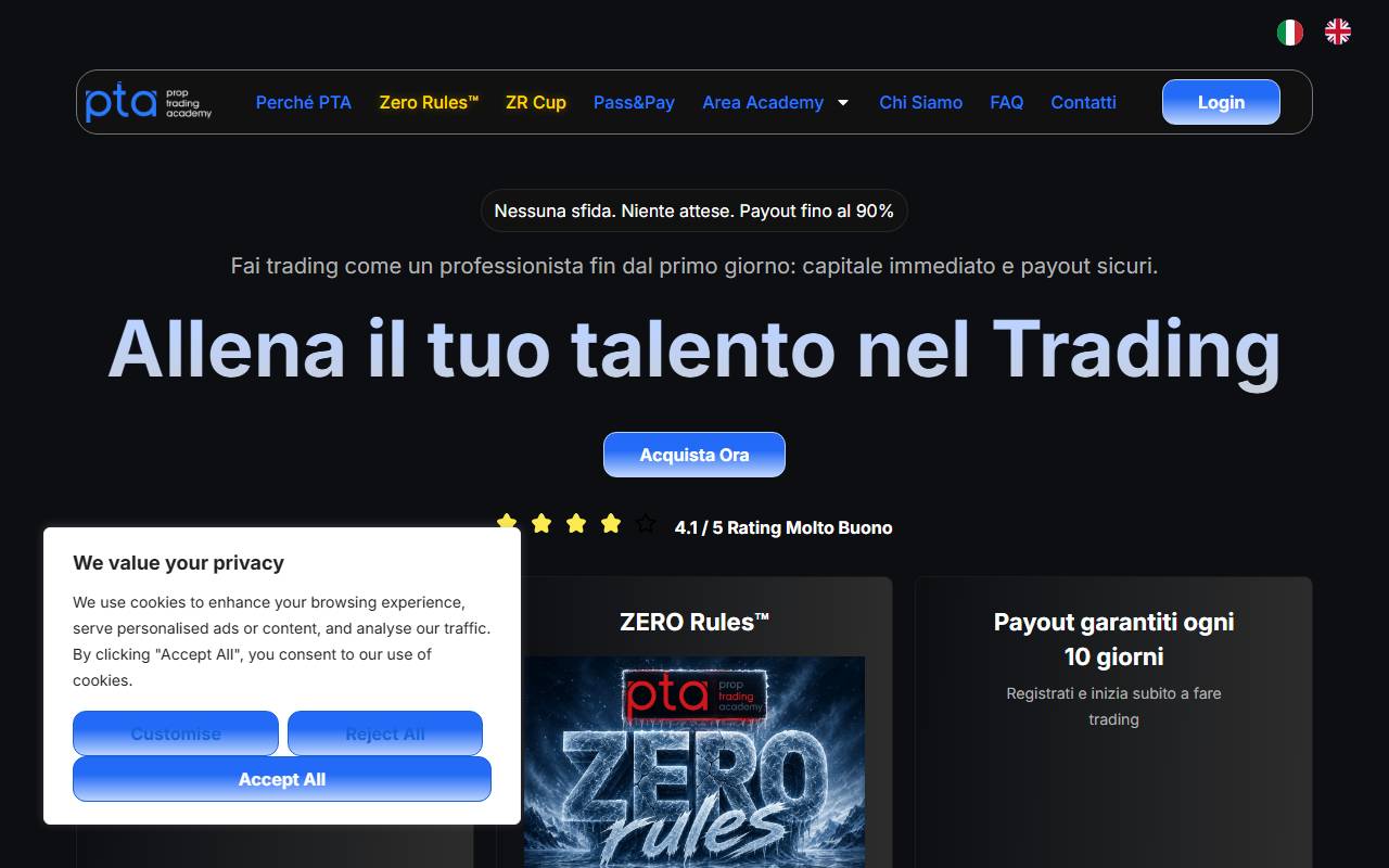 Anteprima del sito: Prop Trading Academy Sagl