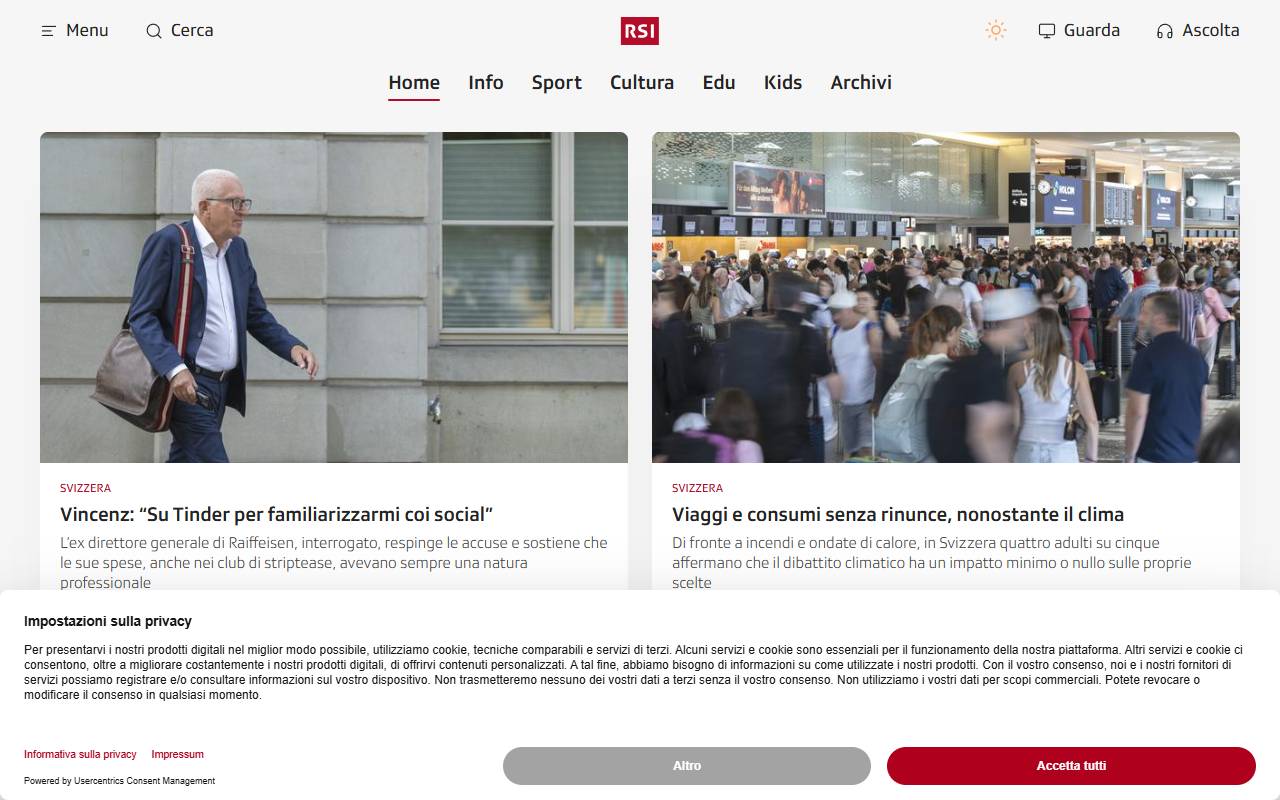 Anteprima del sito: RSI Radiotelevisione svizzera di lingua italiana, succursale della Società svizzera di radiotelevisione