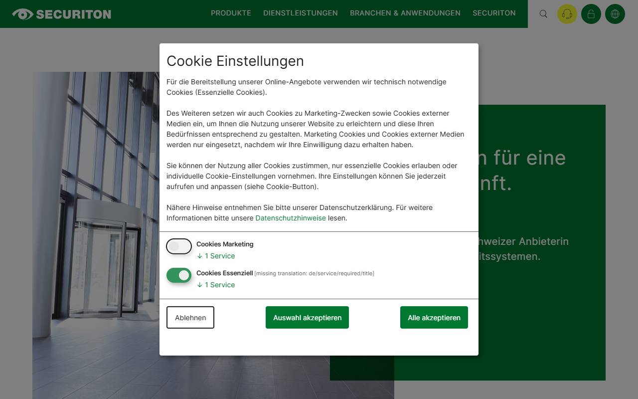 Anteprima del sito: Securiton AG