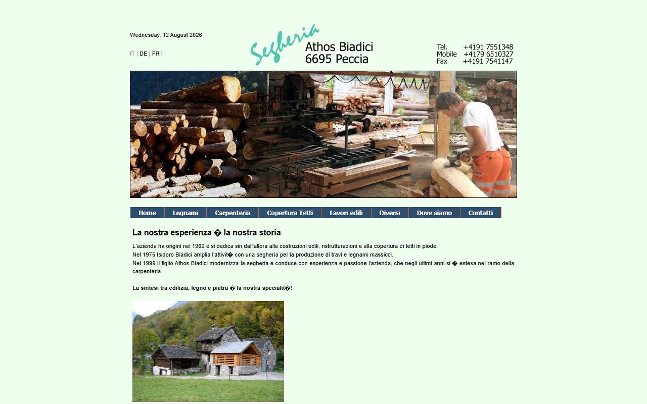 Anteprima del sito: Segheria Biadici Athos