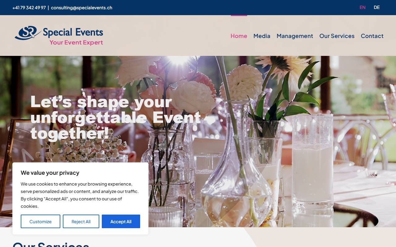 Anteprima del sito: SR Special Events Consulting Sagl