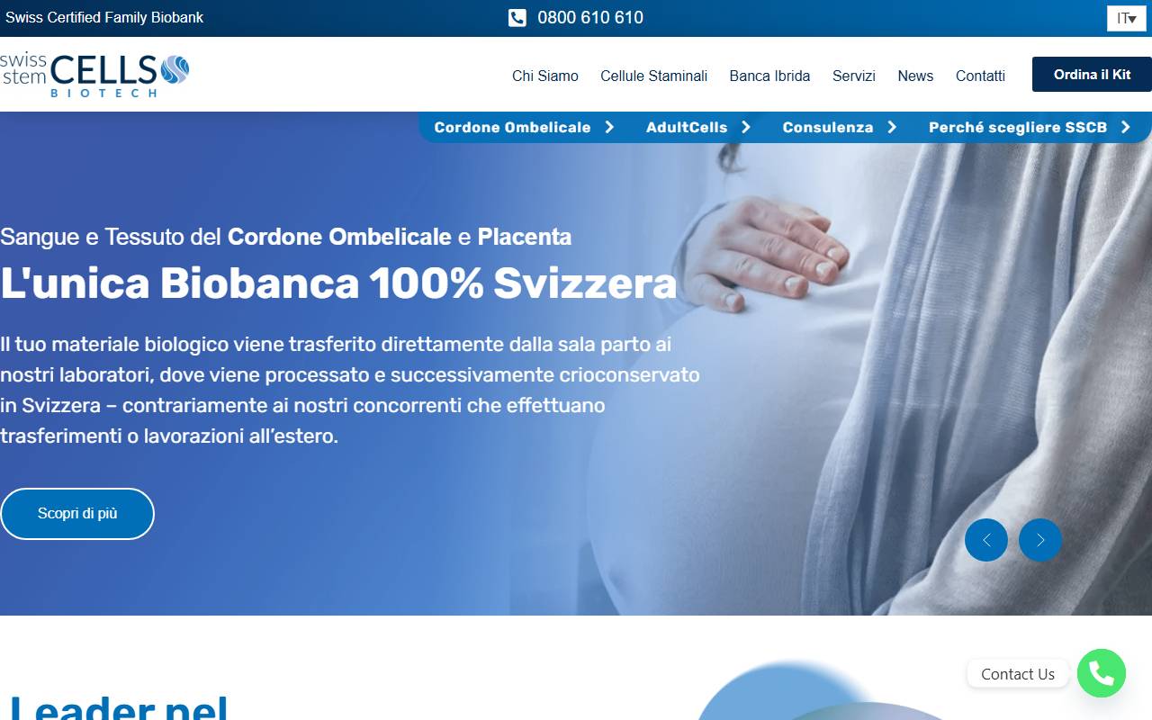 Anteprima del sito: SSCB SWISS STEM CELLS BIOTECH AG, succursale di Vacallo