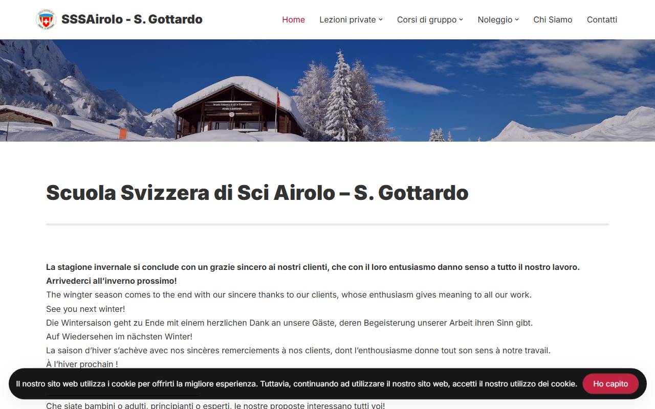 Anteprima del sito: Scuola Svizzera di Sci e Snowboard Airolo / San Gottardo (SSSSA)