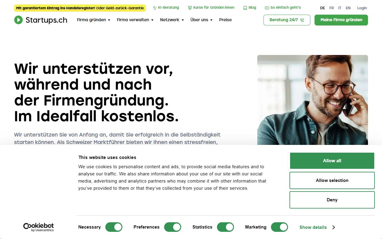 Anteprima del sito: STARTUPS.CH SA, Succursale Ticino