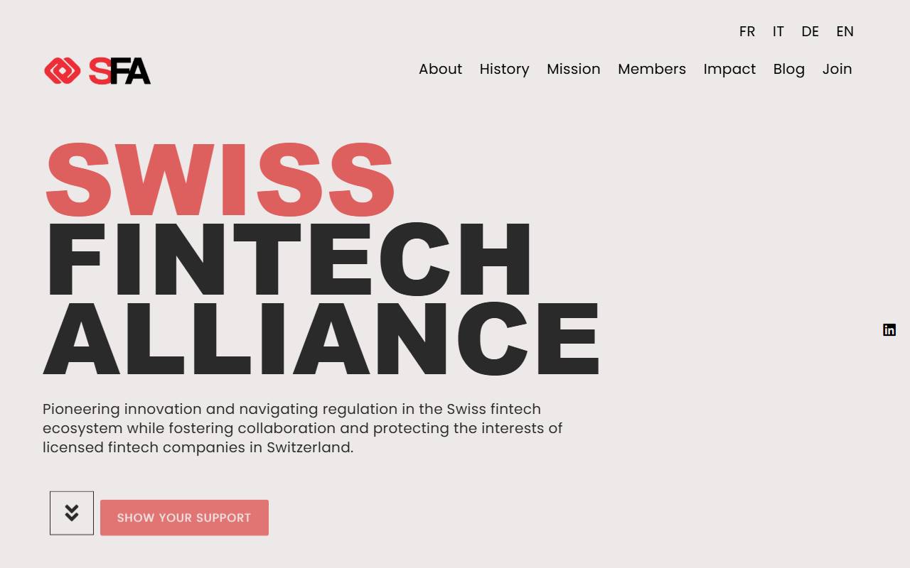 Anteprima del sito: Swiss Fintech Alliance (SFA)