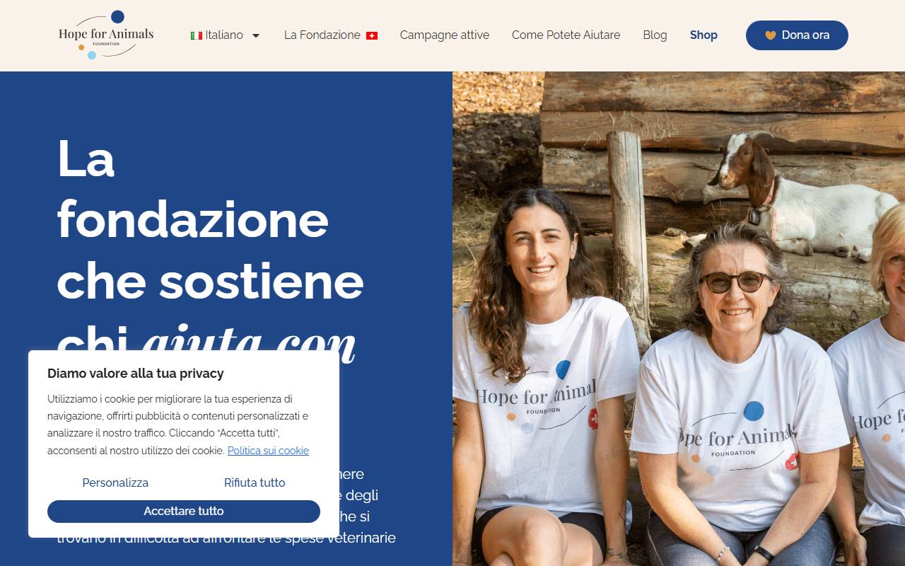 Anteprima del sito: Hope for animals
