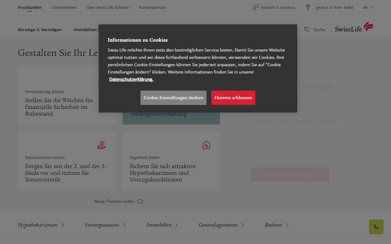 Anteprima del sito: Swiss Life, Agenzia generale Svizzera italiana, Roberto Russi, agente generale