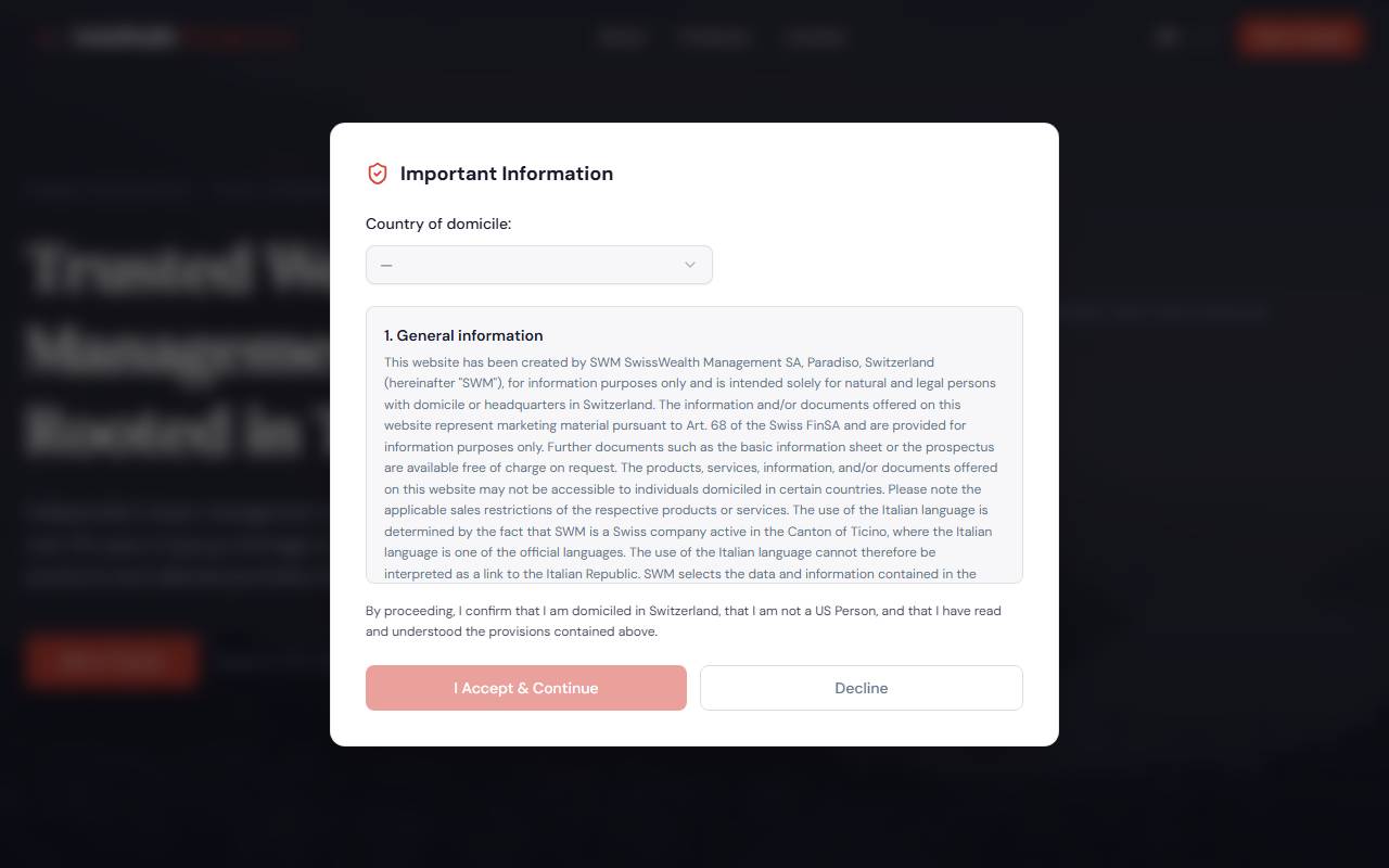Anteprima del sito: SWM SwissWealth Management SA
