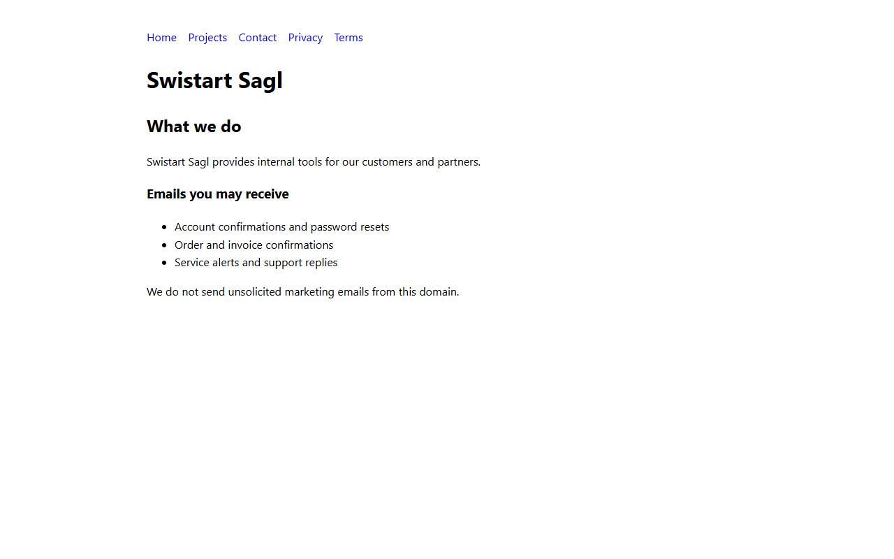 Anteprima del sito: Swistart Sagl