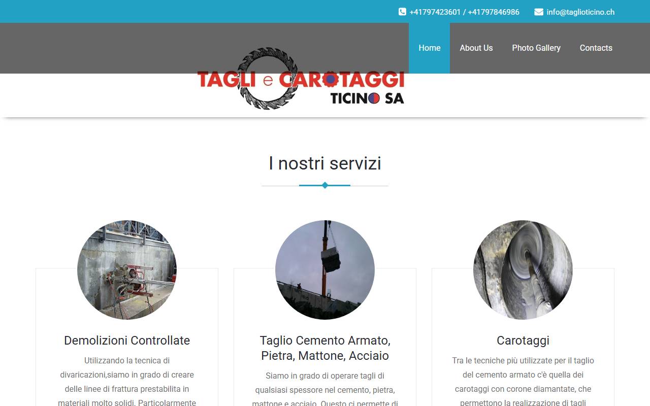 Anteprima del sito: Tagli e Carotaggi Ticino SA