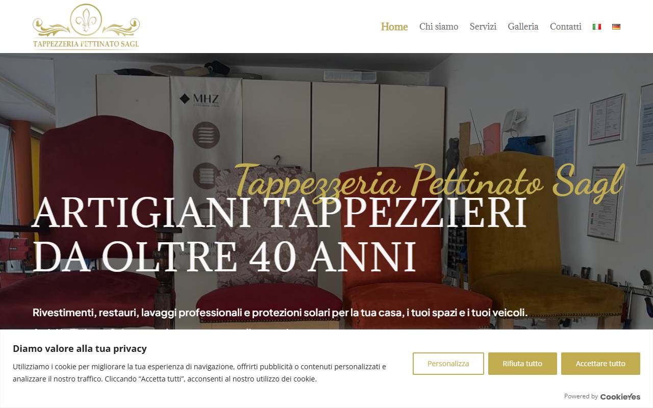 Anteprima del sito: Tappezzeria Pettinato Sagl