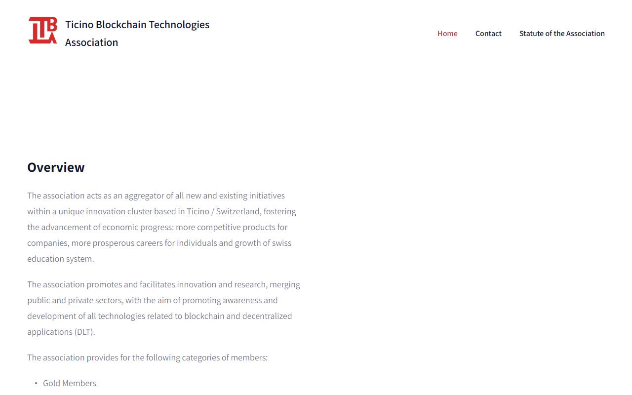 Anteprima del sito: Ticino Blockchain Technologies Association