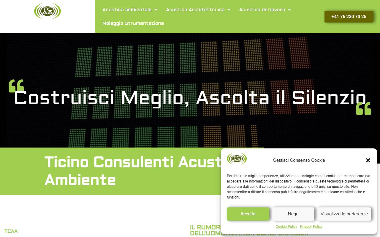 Anteprima del sito: TCAA - Ticino Consulenti Acustica & Ambiente Sagl