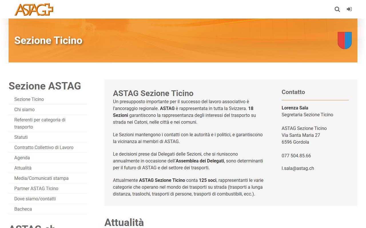 Anteprima del sito: ASTAG SEZIONE TICINO Associazione Svizzera dei Trasportatori Stradali