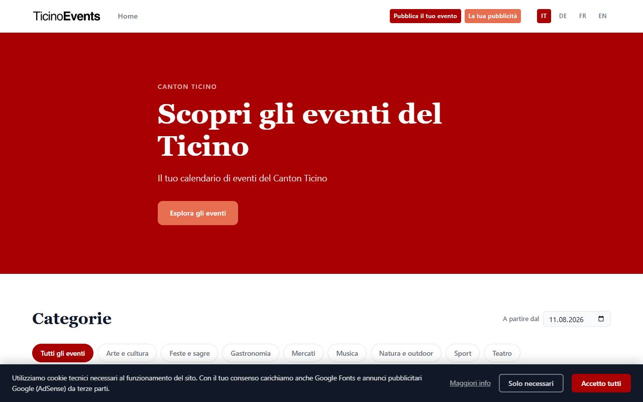 Anteprima del sito: TICINO EVENTS sagl