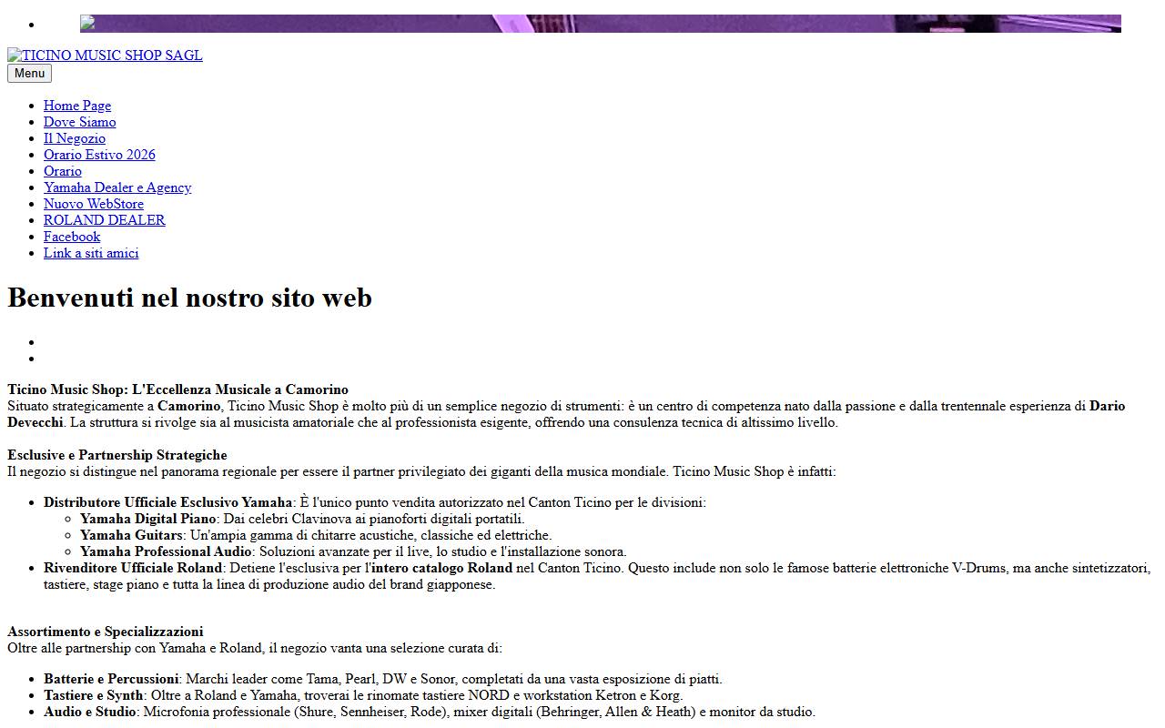 Anteprima del sito: Ticino Music Shop Sagl
